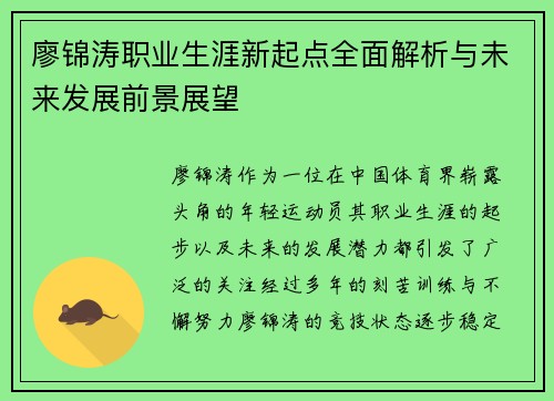 廖锦涛职业生涯新起点全面解析与未来发展前景展望