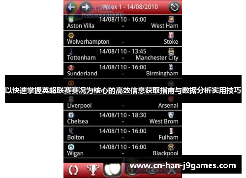 以快速掌握英超联赛赛况为核心的高效信息获取指南与数据分析实用技巧 以快速掌握英超联赛赛况为核心的高效信息获取指南与数据分析实用技巧